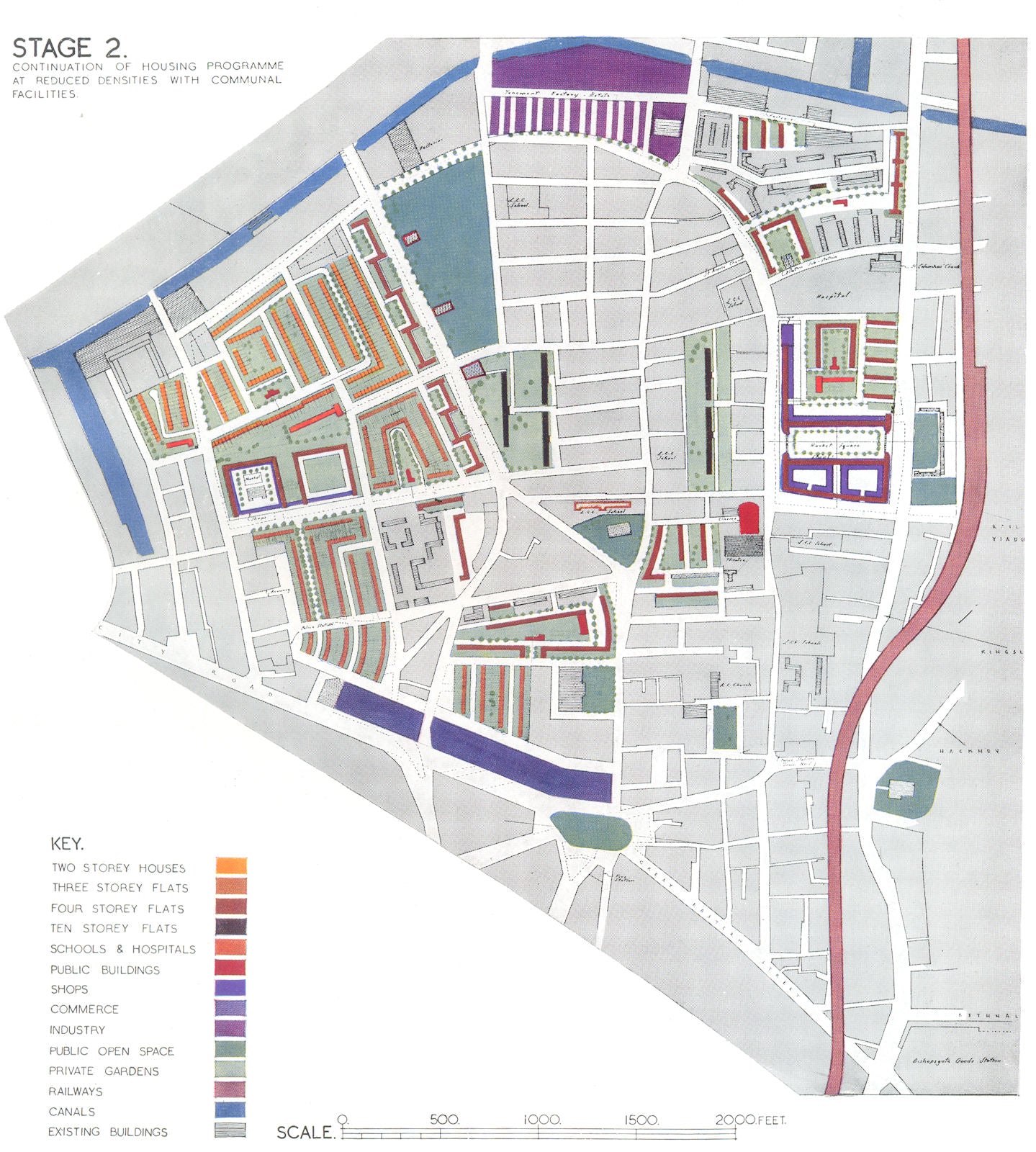 HOXTON. Post war redevelopment plan. Stage 2 of Reconstruction 1943 old map